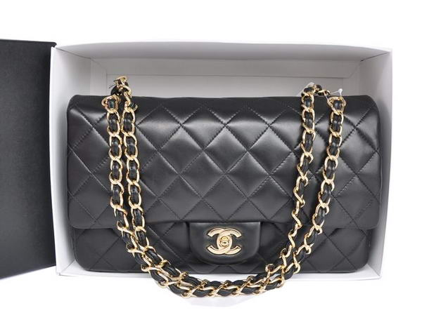 AAA Chanel A36091 Classic Original Leather Doulble Flap Bag Black Gold Hardware Replica